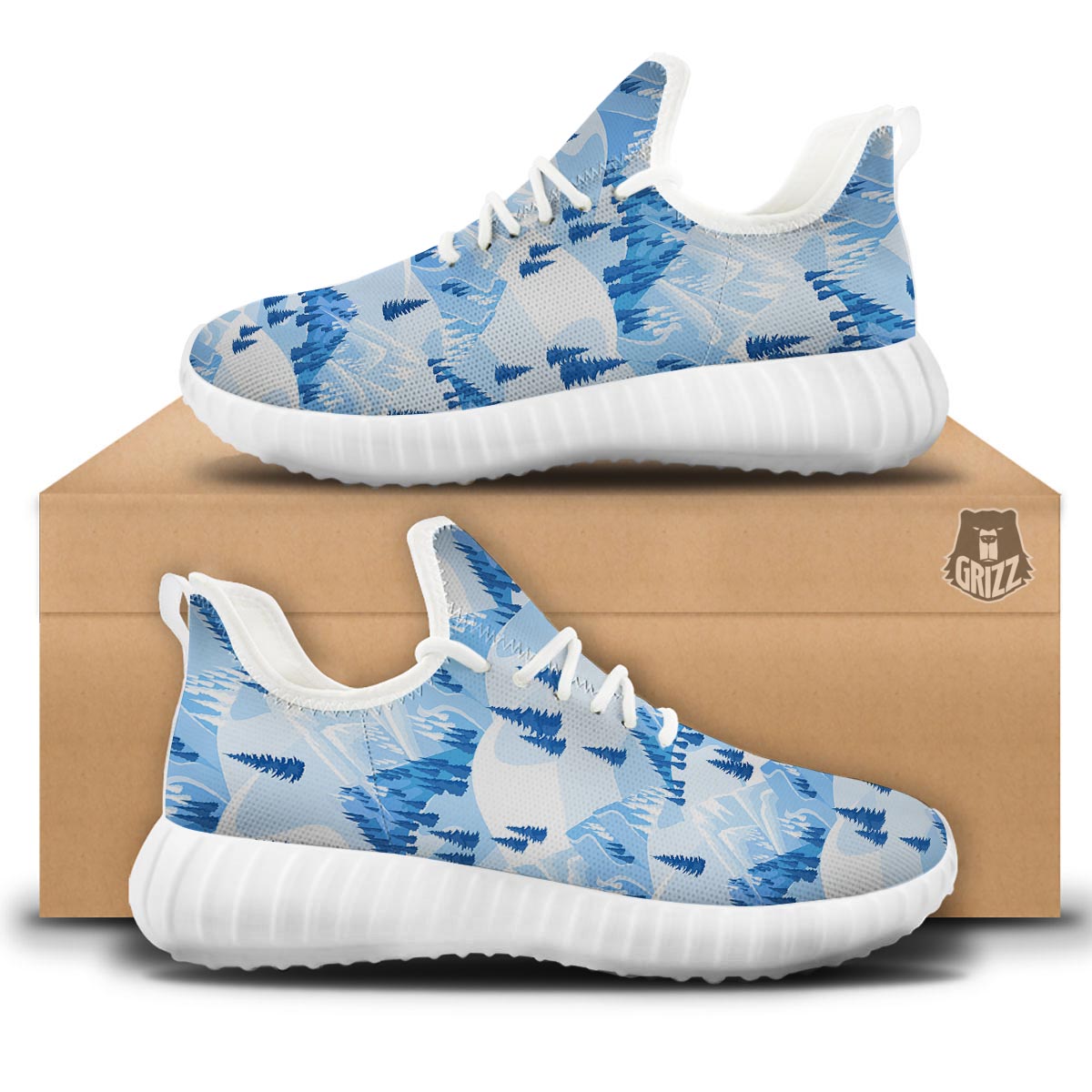 Mountain Skiing Print Pattern White Walking Shoes-grizzshop