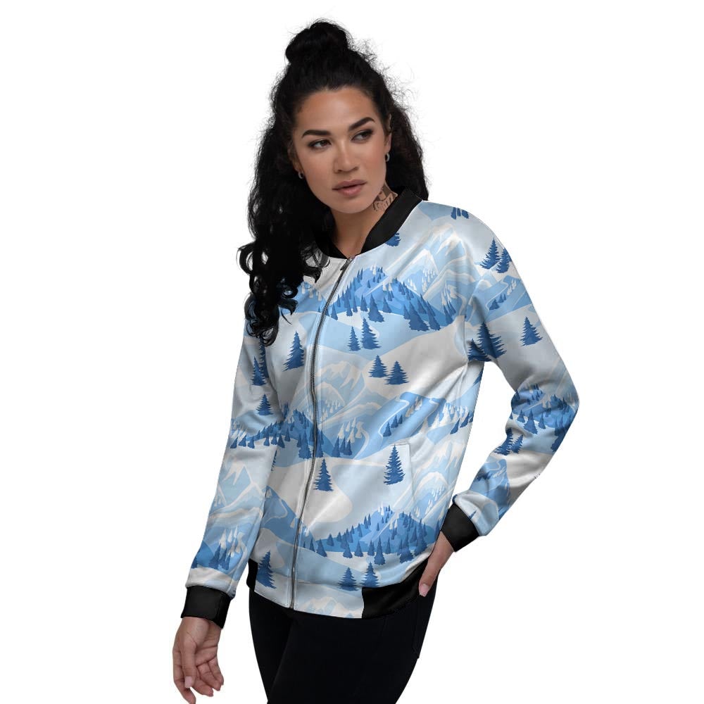 Mountain Skiing Print Pattern Women's Bomber Jacket-grizzshop