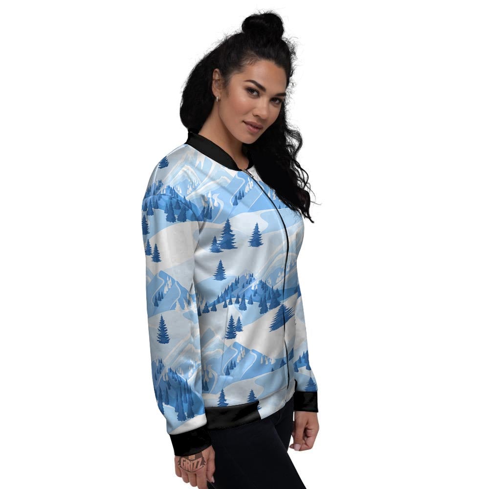 Mountain Skiing Print Pattern Women's Bomber Jacket-grizzshop
