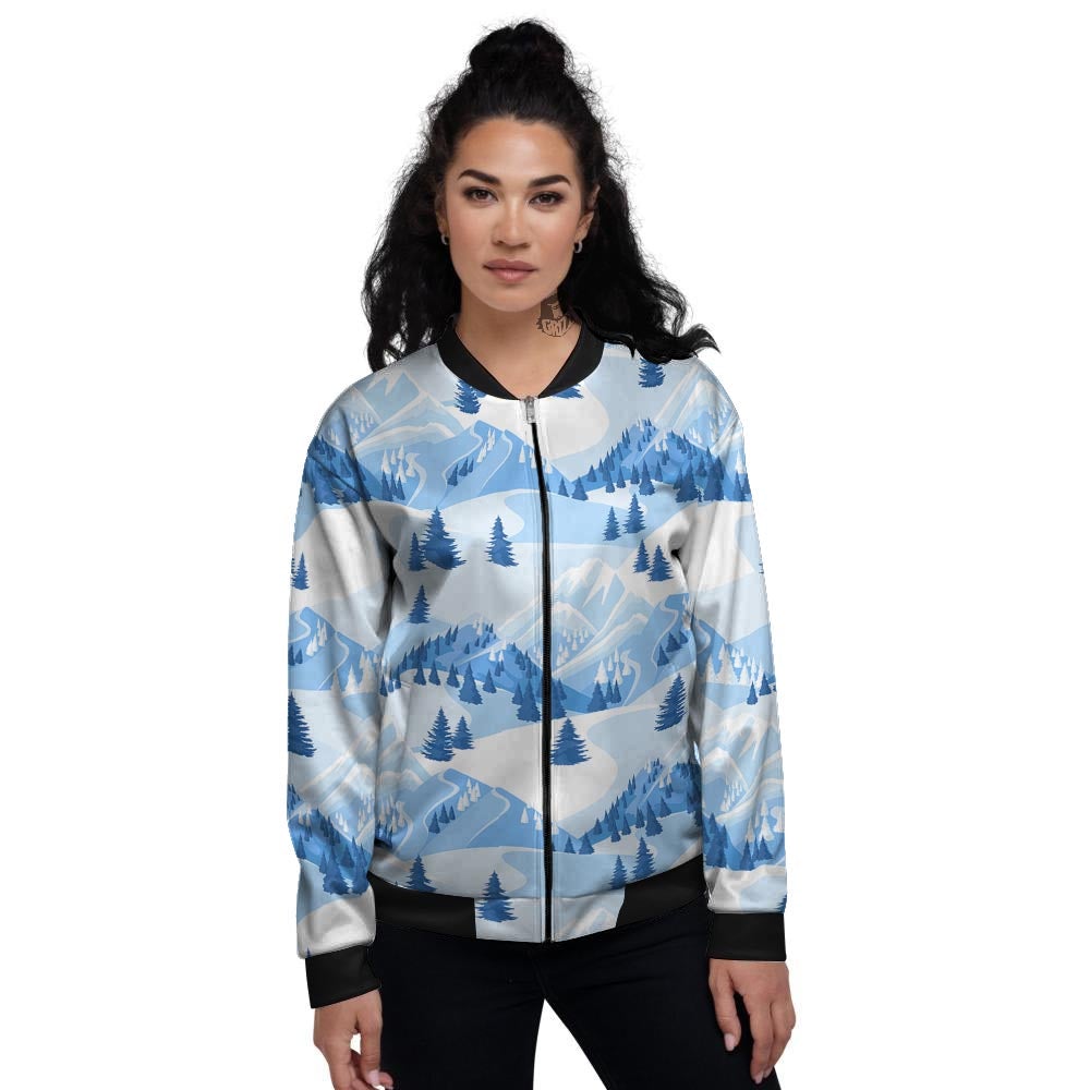Mountain Skiing Print Pattern Women's Bomber Jacket-grizzshop