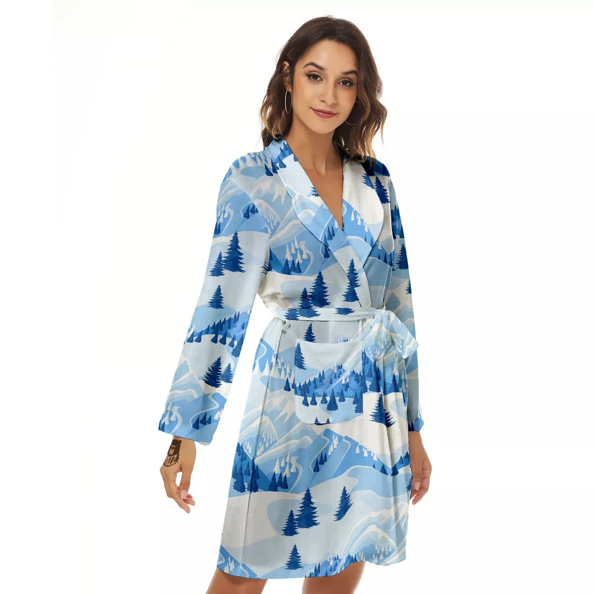 Mountain Skiing Print Pattern Women's Robe-grizzshop