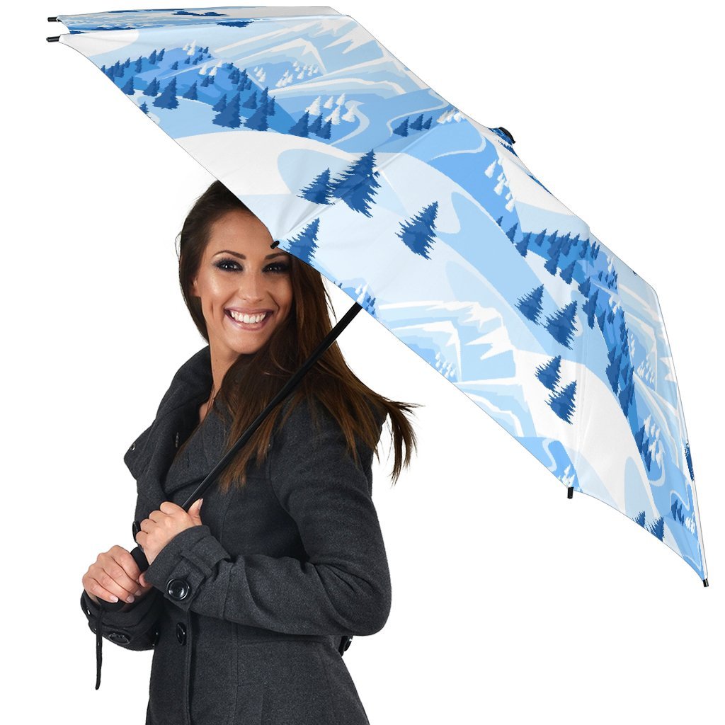 Mountain Snow Pattern Print Automatic Foldable Umbrella-grizzshop