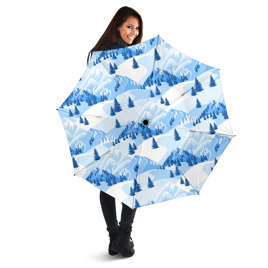 Mountain Snow Pattern Print Automatic Foldable Umbrella-grizzshop