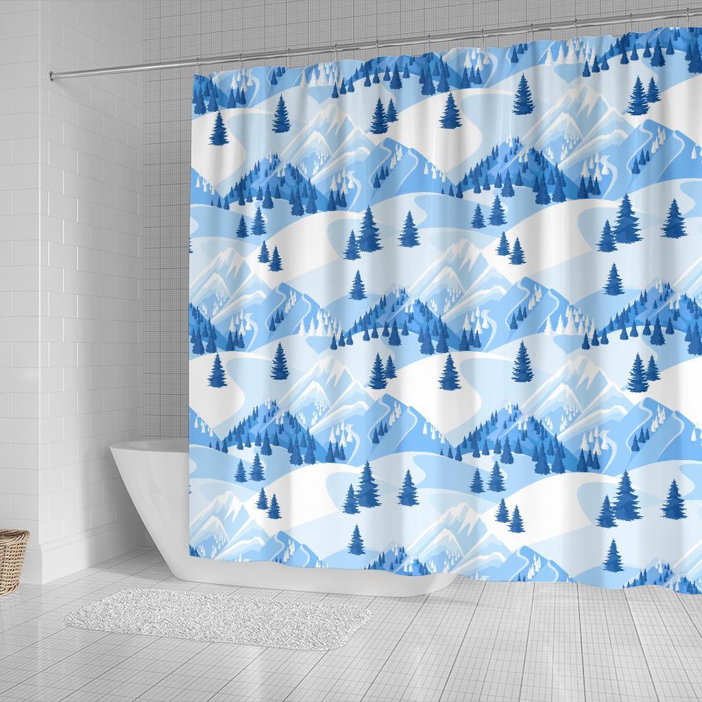 Mountain Snow Pattern Print Bathroom Shower Curtain-grizzshop