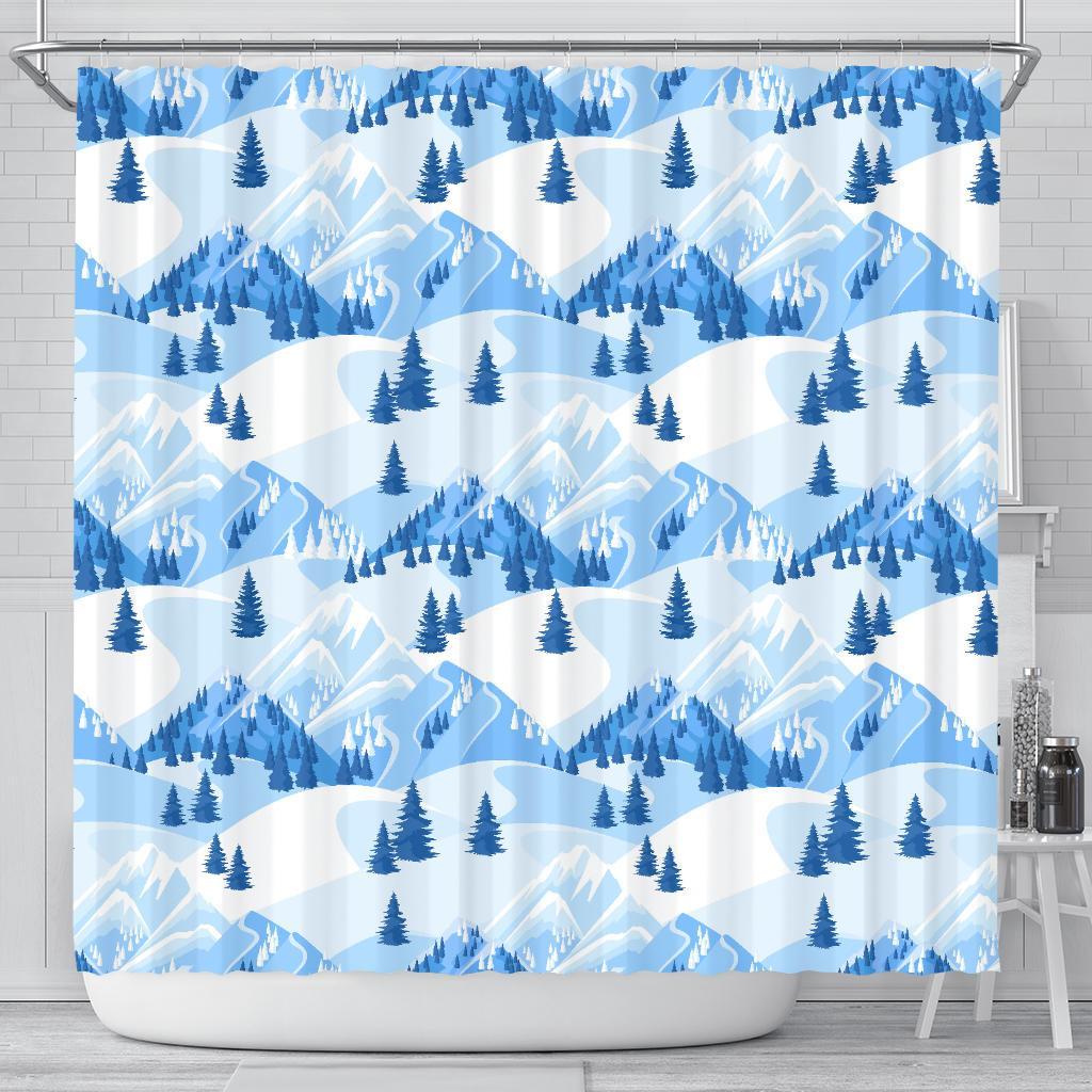 Mountain Snow Pattern Print Bathroom Shower Curtain-grizzshop