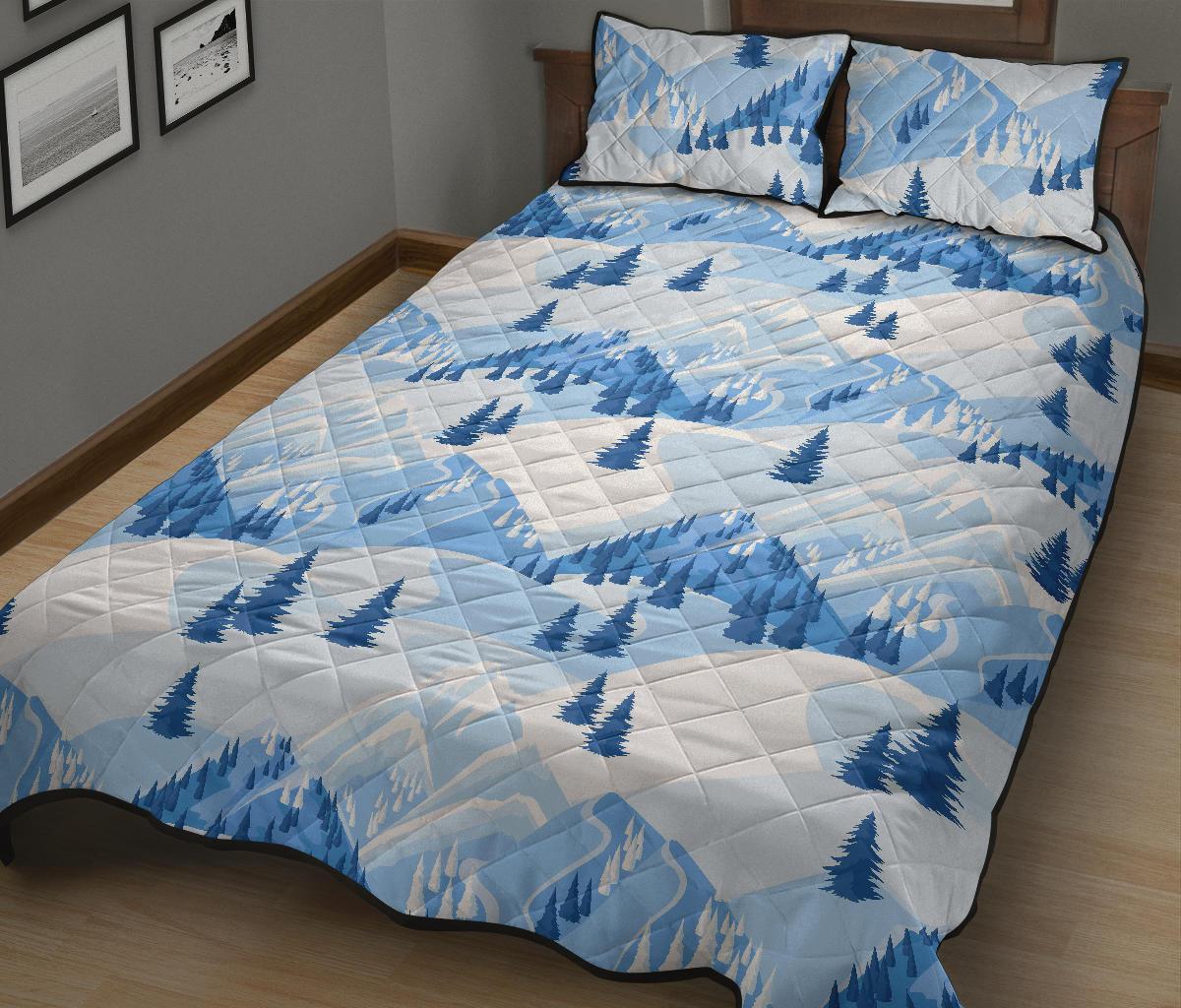 Mountain Snow Pattern Print Bed Set Quilt-grizzshop