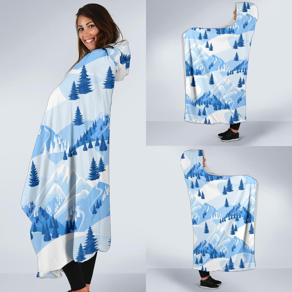 Mountain Snow Pattern Print Hooded Blanket-grizzshop