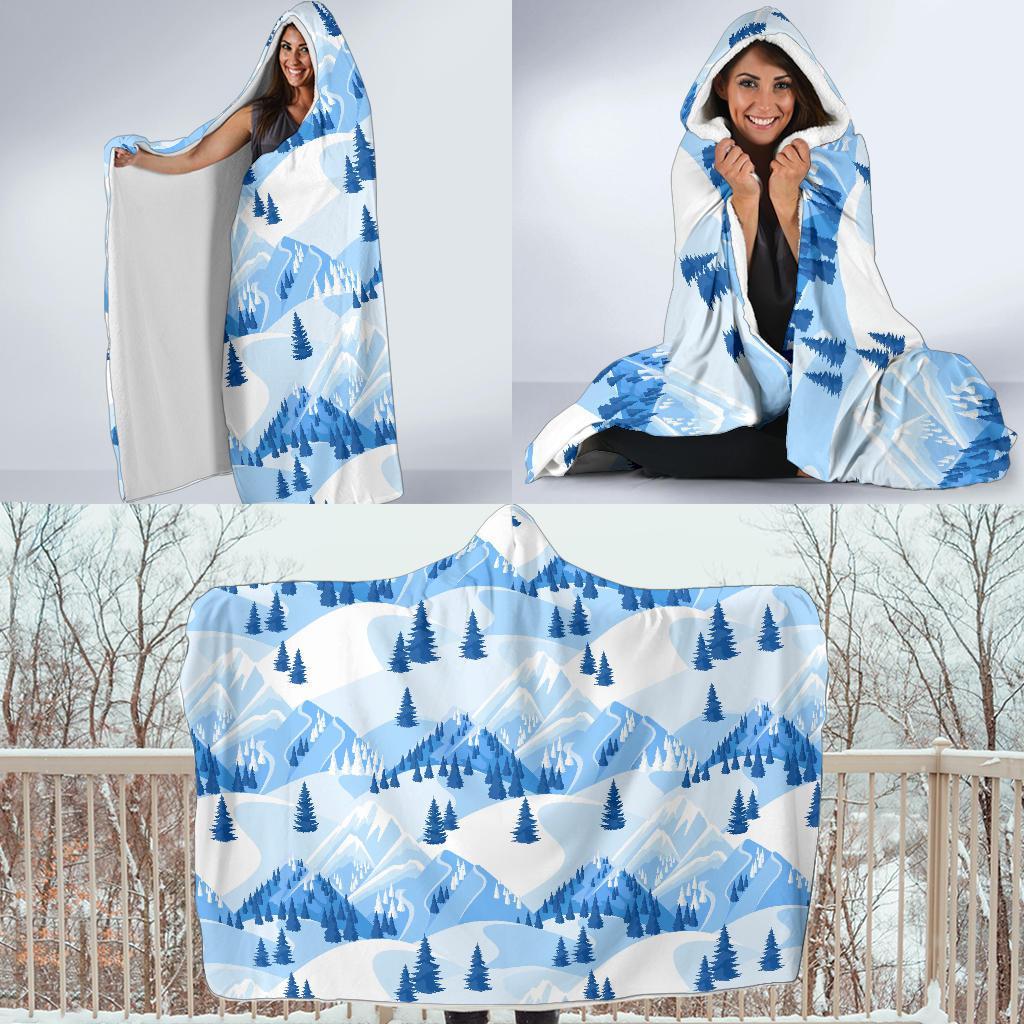 Mountain Snow Pattern Print Hooded Blanket-grizzshop