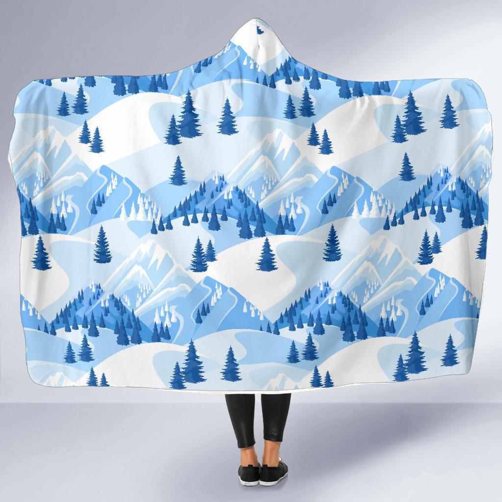 Mountain Snow Pattern Print Hooded Blanket-grizzshop