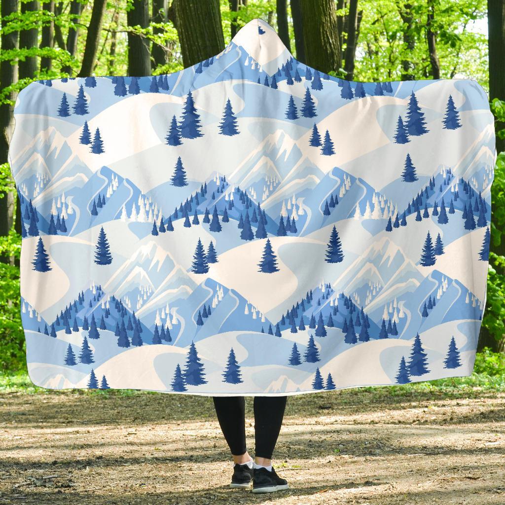 Mountain Snow Pattern Print Hooded Blanket-grizzshop