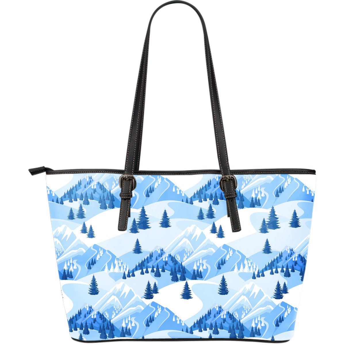 Mountain Snow Pattern Print Leather Tote Bag-grizzshop