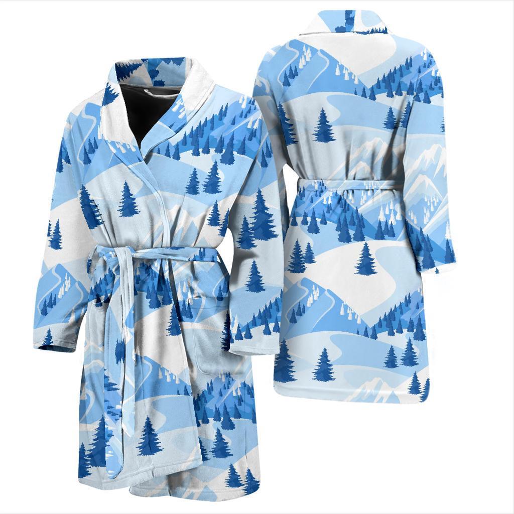 Mountain Snow Pattern Print Men Long Robe-grizzshop