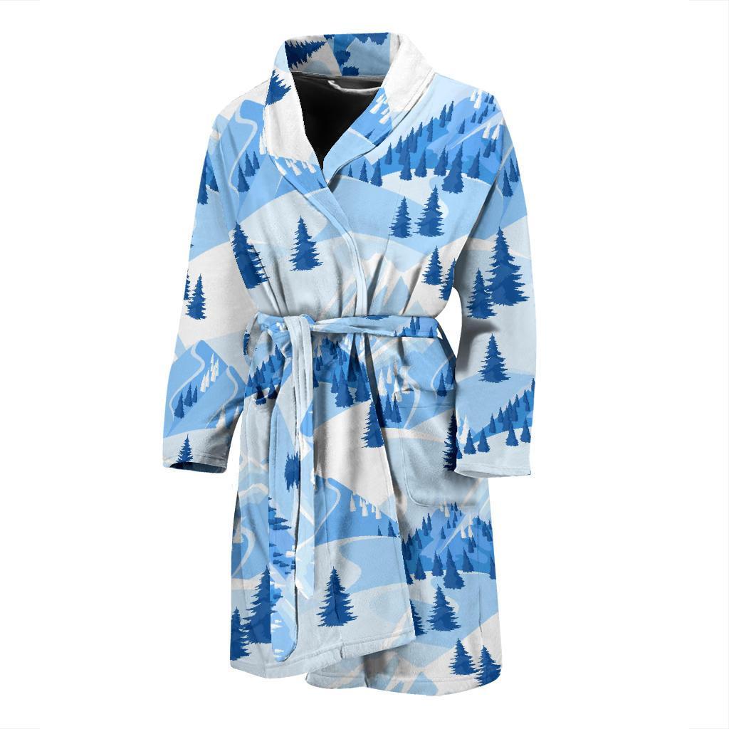 Mountain Snow Pattern Print Men Long Robe-grizzshop