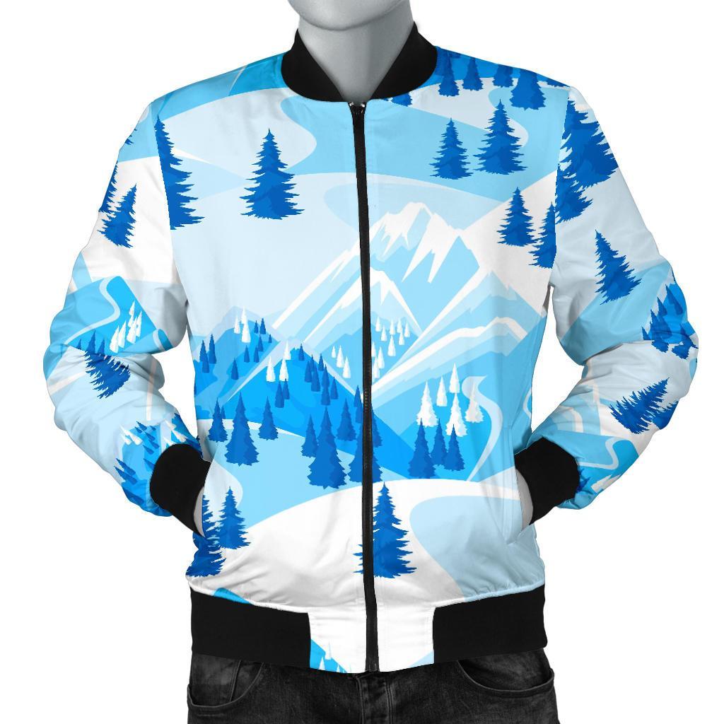 Mountain Snow Pattern Print Men's Bomber Jacket-grizzshop