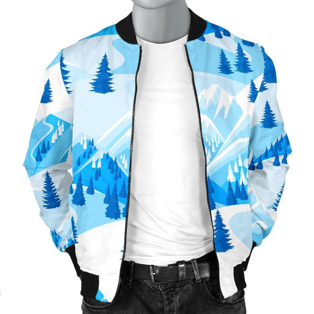 Mountain Snow Pattern Print Men's Bomber Jacket-grizzshop