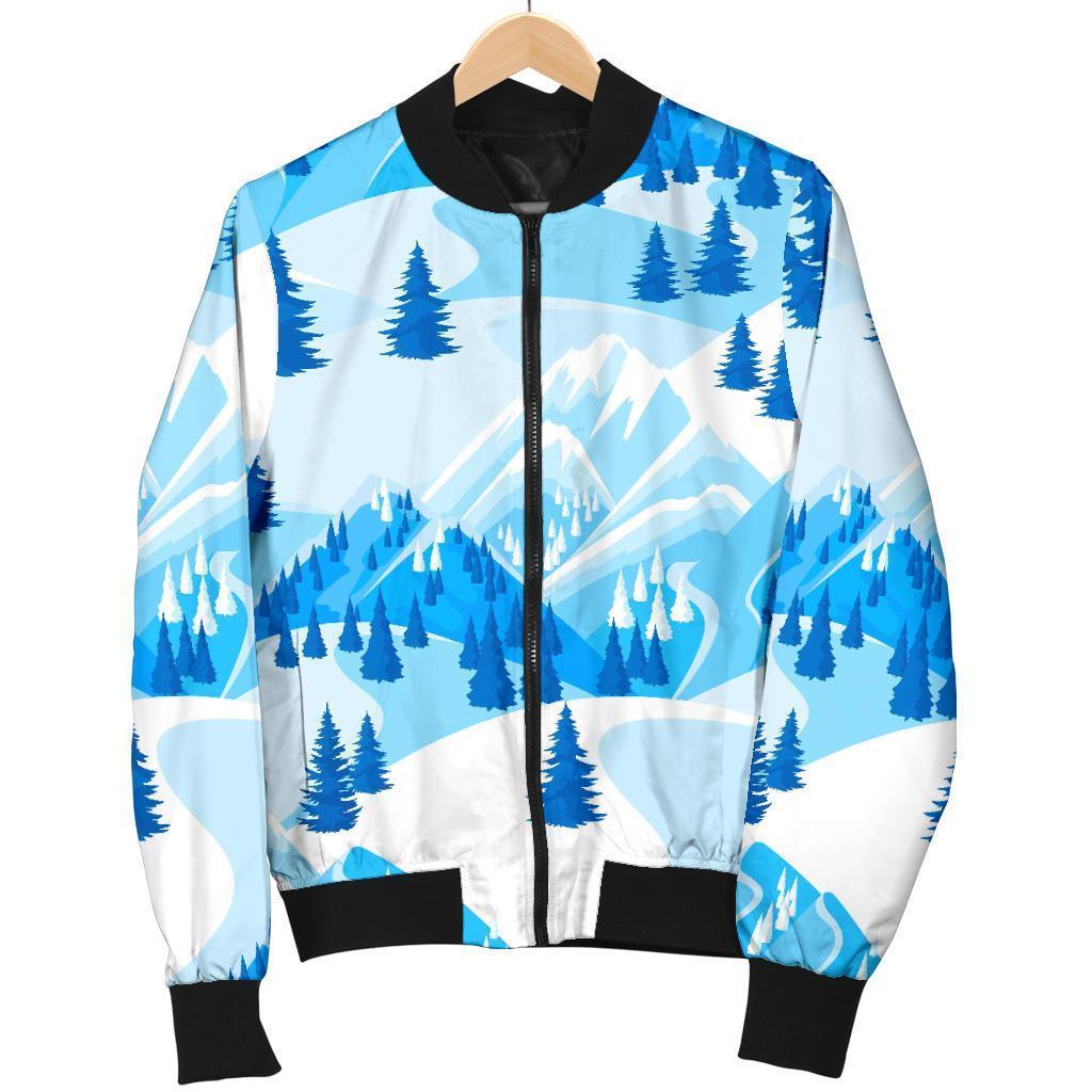 Mountain Snow Pattern Print Men's Bomber Jacket-grizzshop