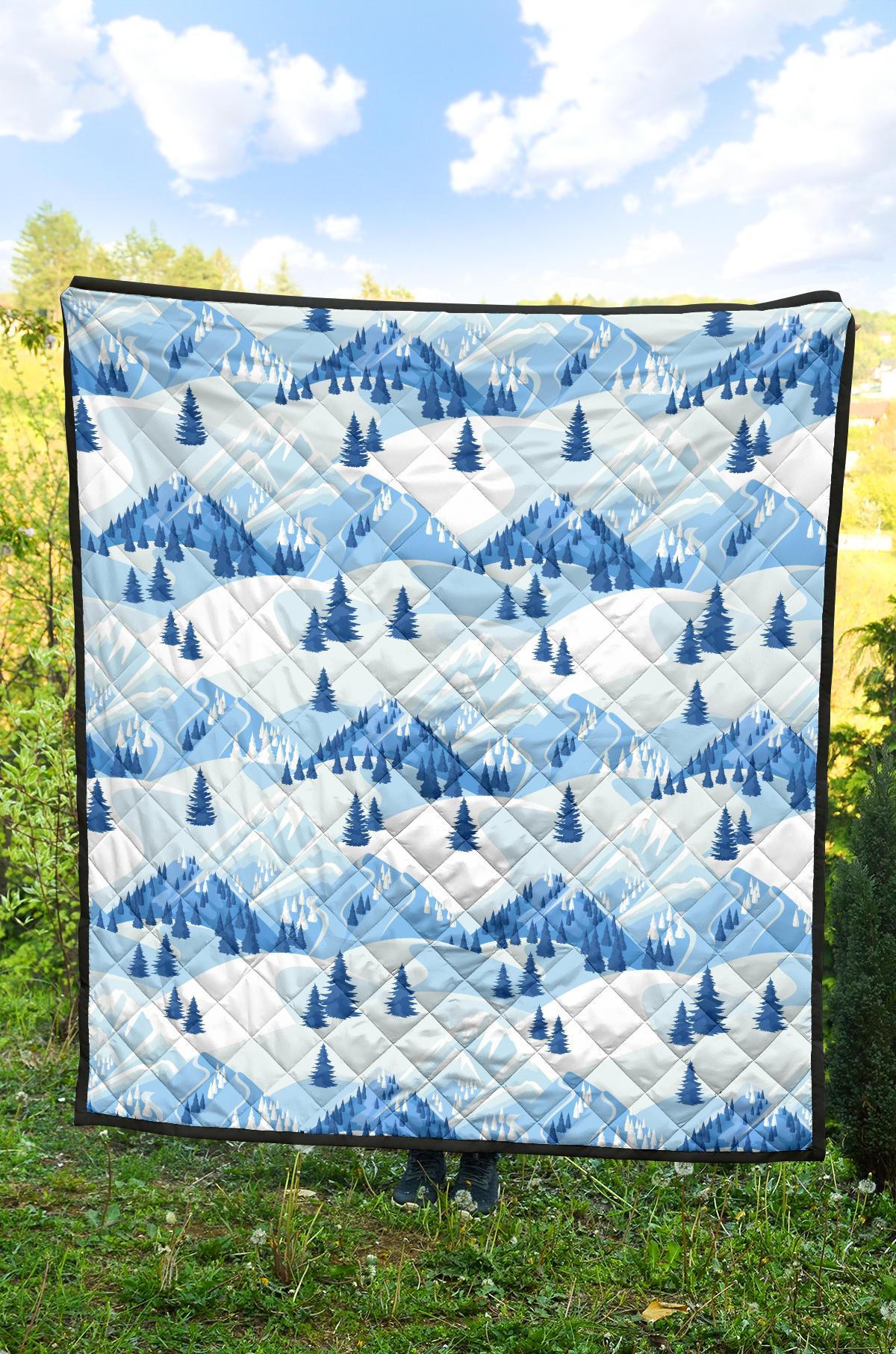 Mountain Snow Pattern Print Quilt-grizzshop