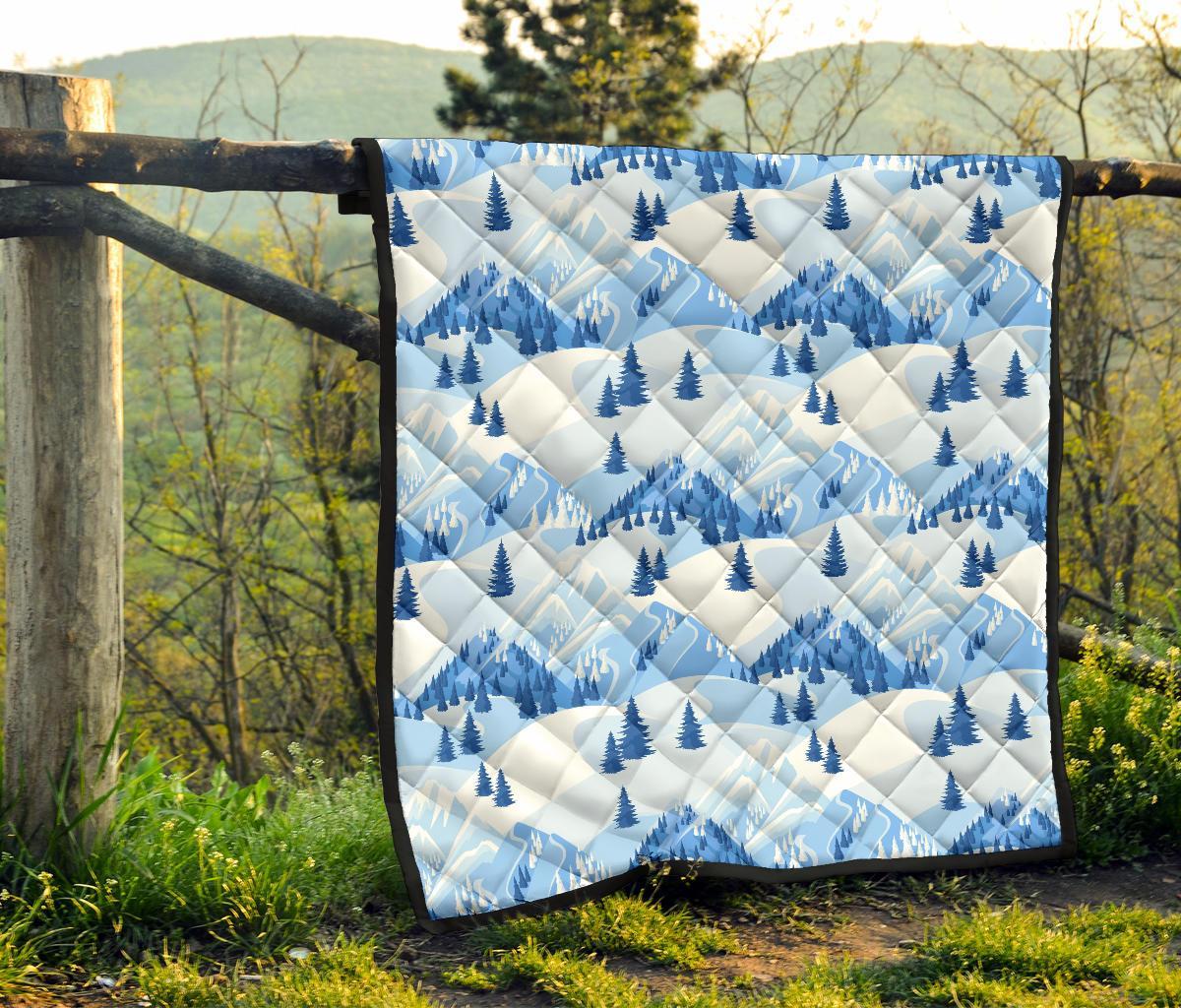 Mountain Snow Pattern Print Quilt-grizzshop