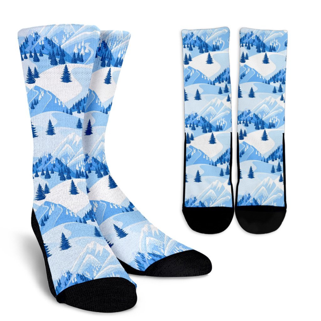 Mountain Snow Pattern Print Unisex Crew Socks-grizzshop