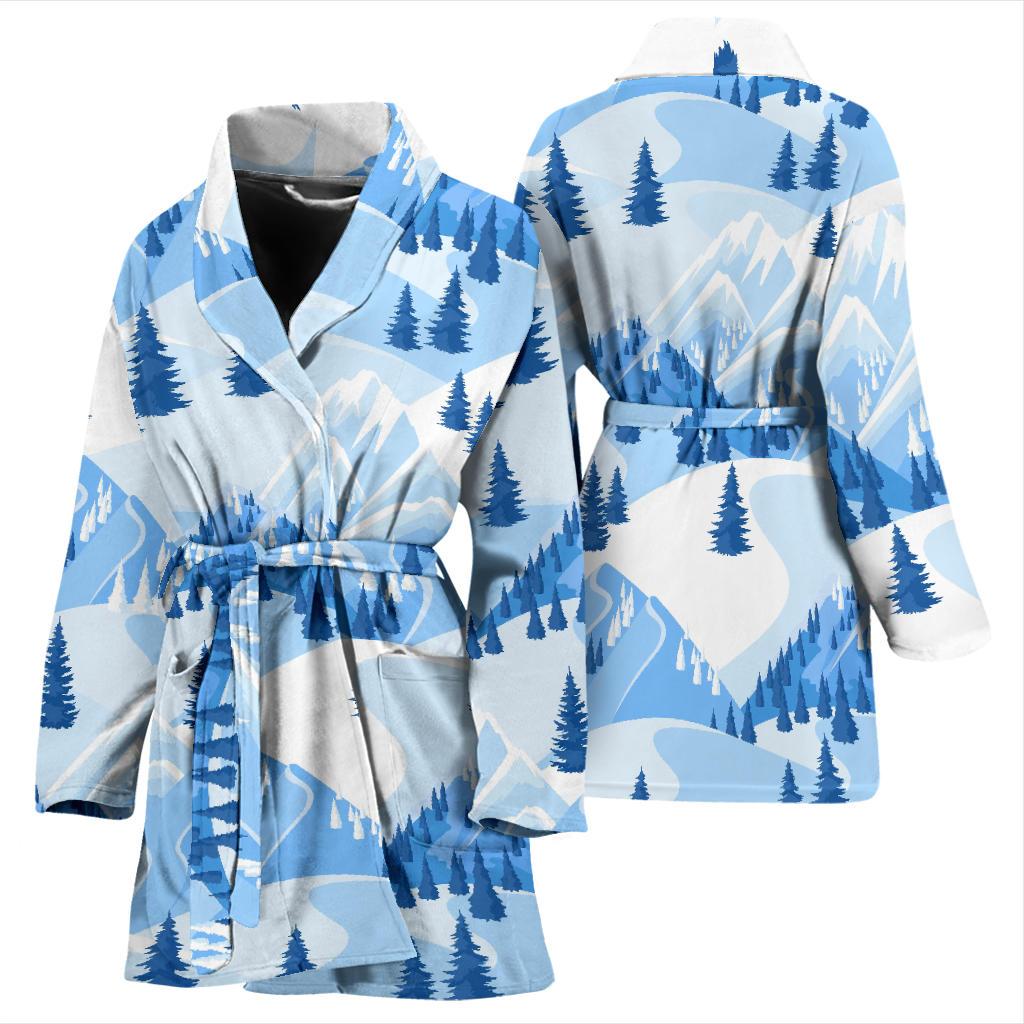 Mountain Snow Pattern Print Women Long Robe-grizzshop