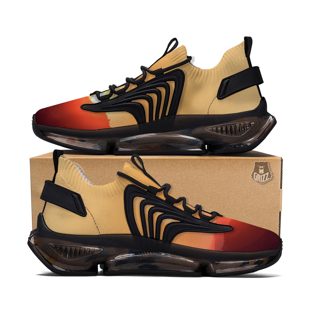 Mountain Sunrise Print Black Gym Shoes-grizzshop