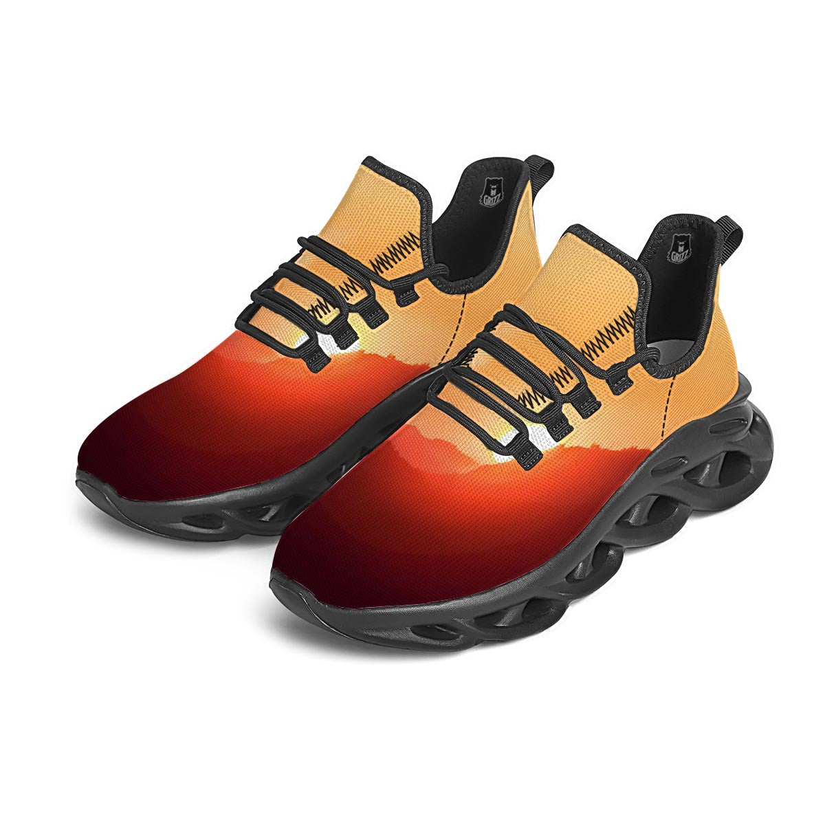 Mountain Sunrise Print Black Running Shoes-grizzshop