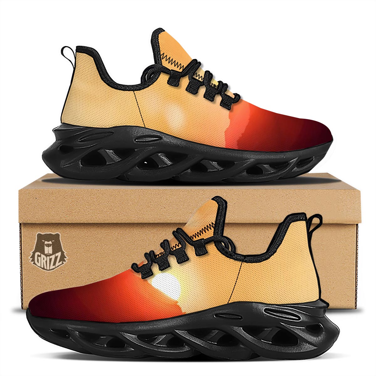 Mountain Sunrise Print Black Running Shoes-grizzshop