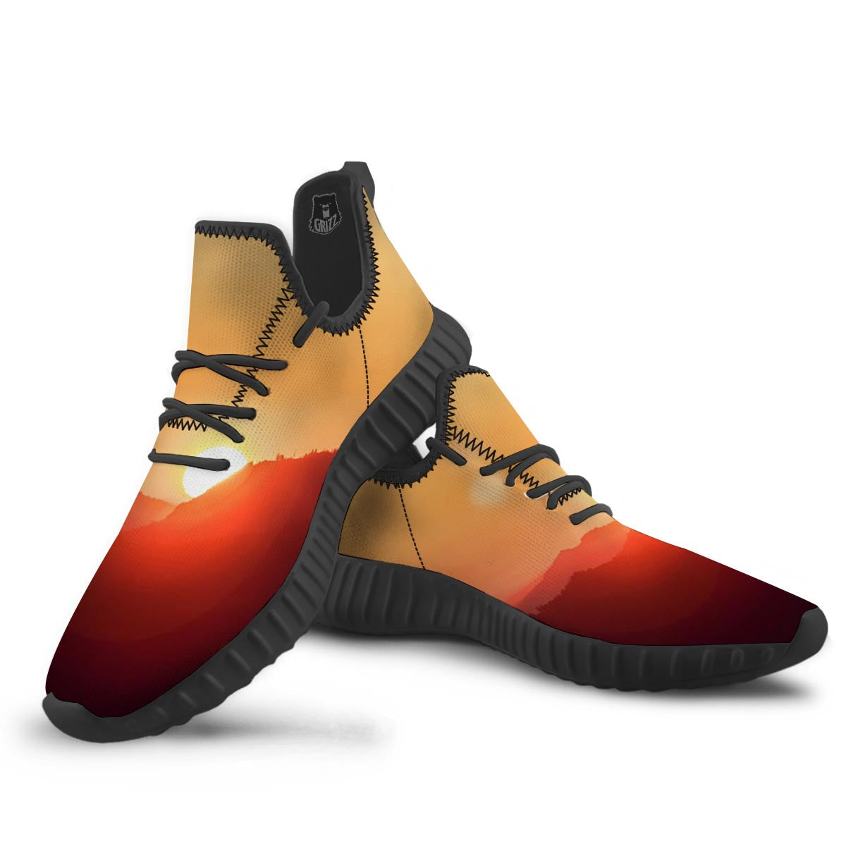 Mountain Sunrise Print Black Walking Shoes-grizzshop