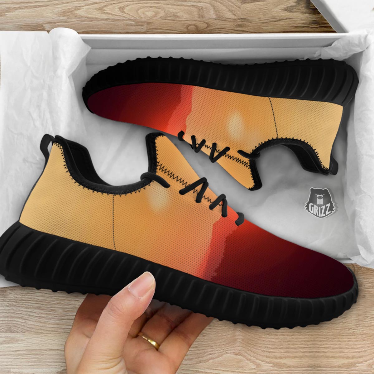 Mountain Sunrise Print Black Walking Shoes-grizzshop