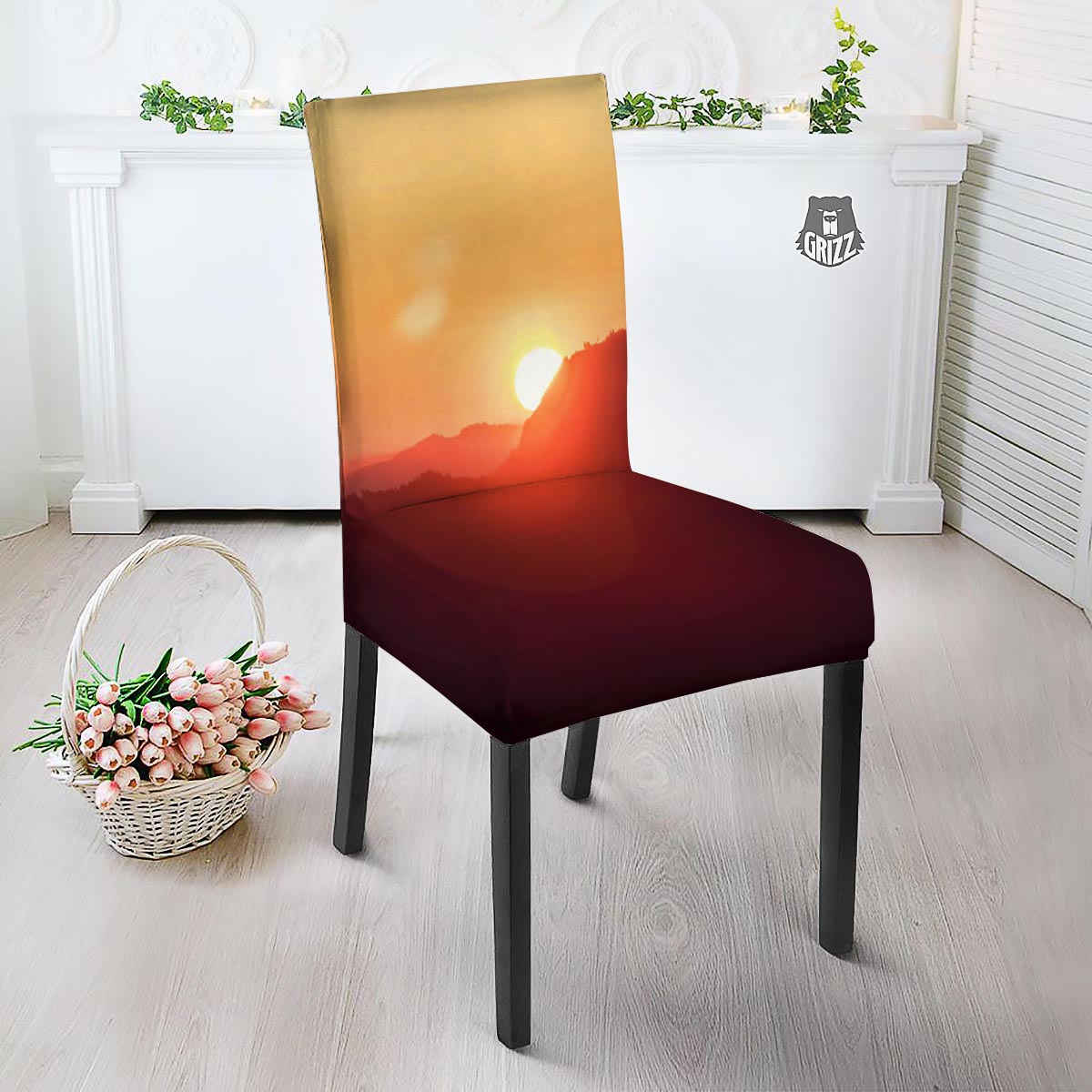 Mountain Sunrise Print Dining Chair Slipcover-grizzshop