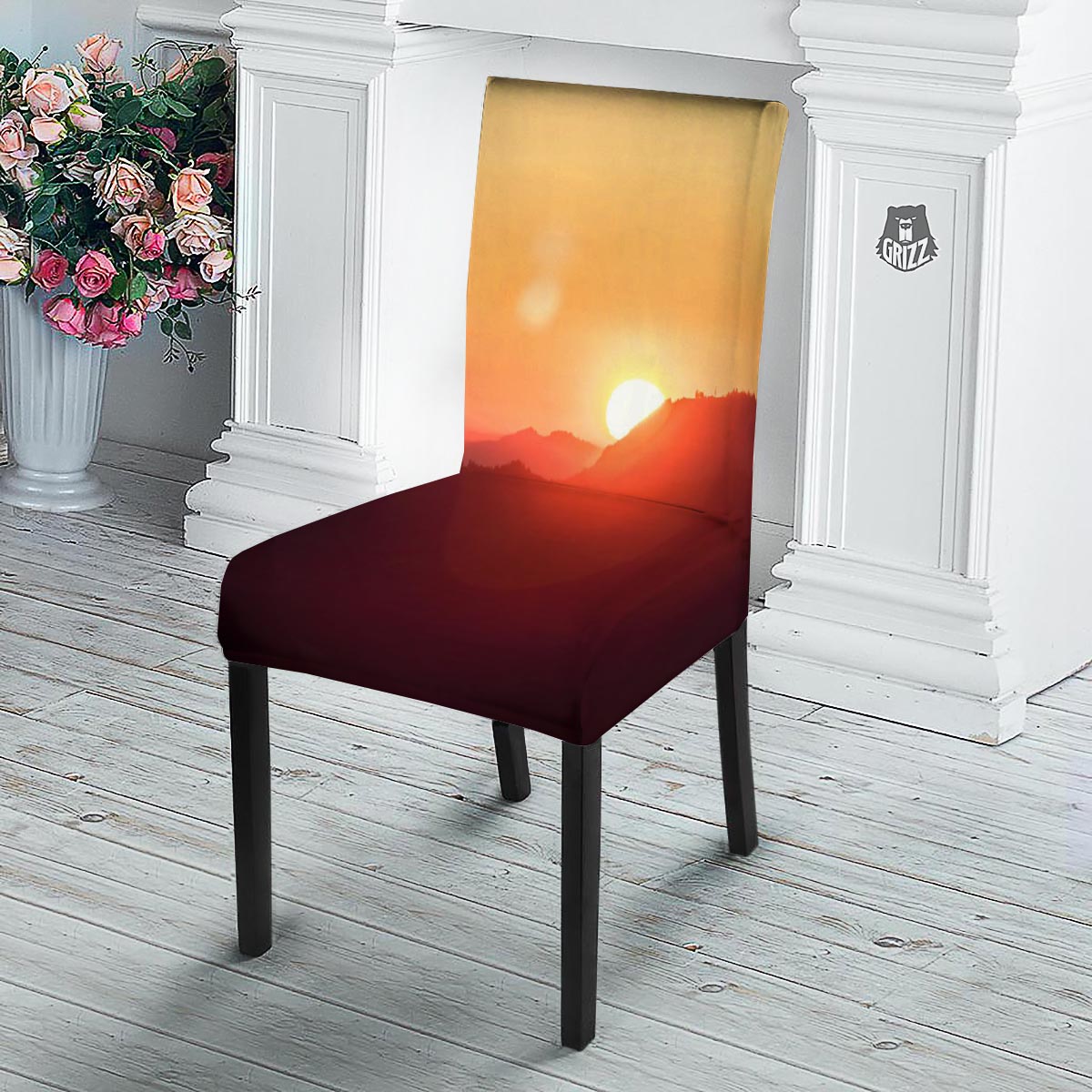 Mountain Sunrise Print Dining Chair Slipcover-grizzshop