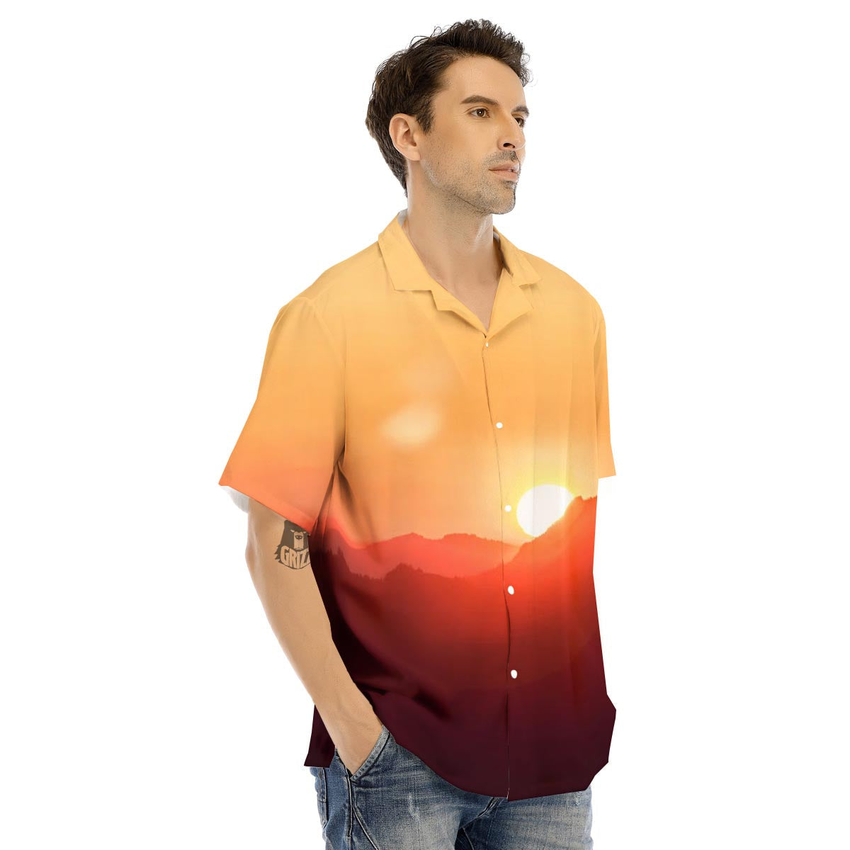 Mountain Sunrise Print Men's Hawaiian Shirt-grizzshop