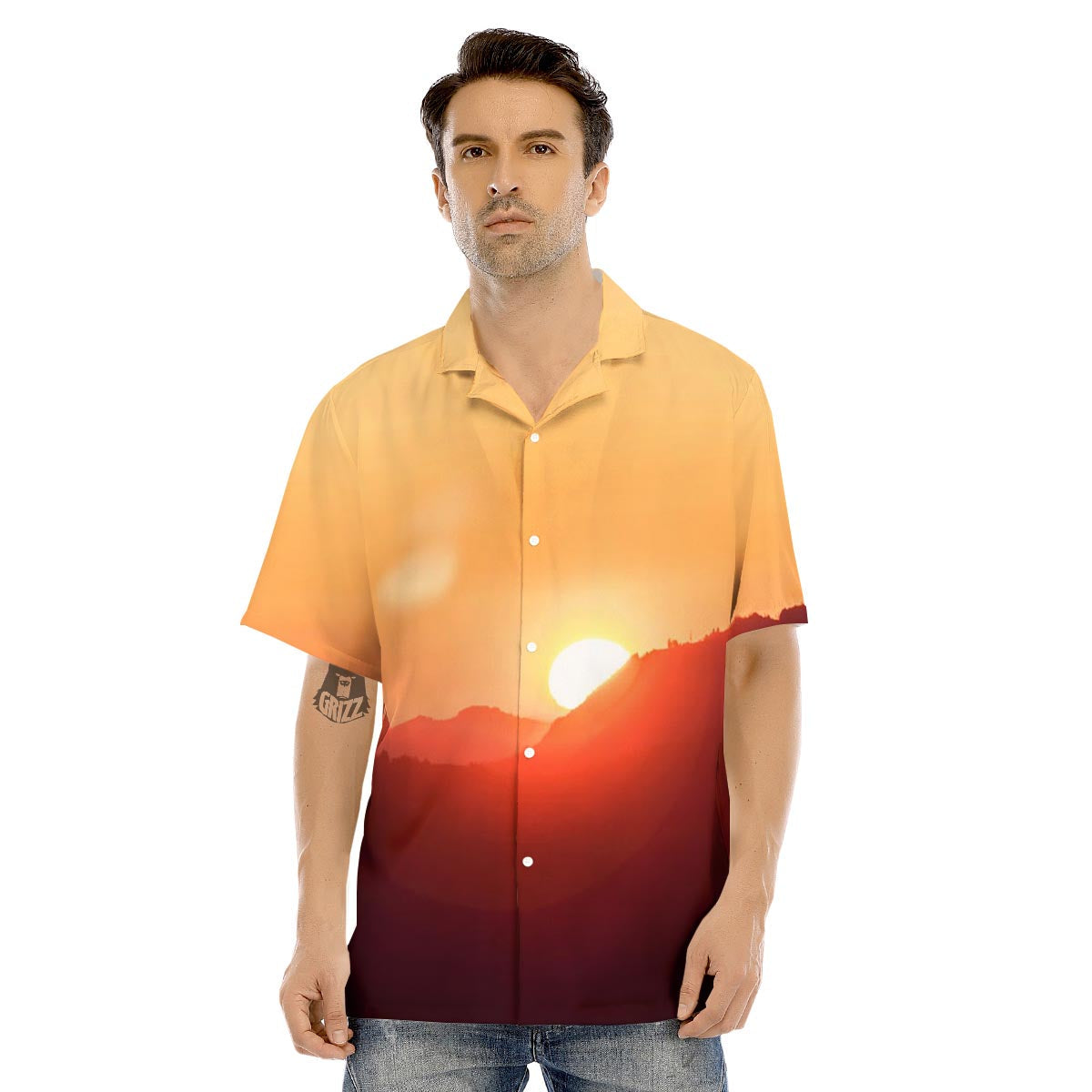 Mountain Sunrise Print Men's Hawaiian Shirt-grizzshop