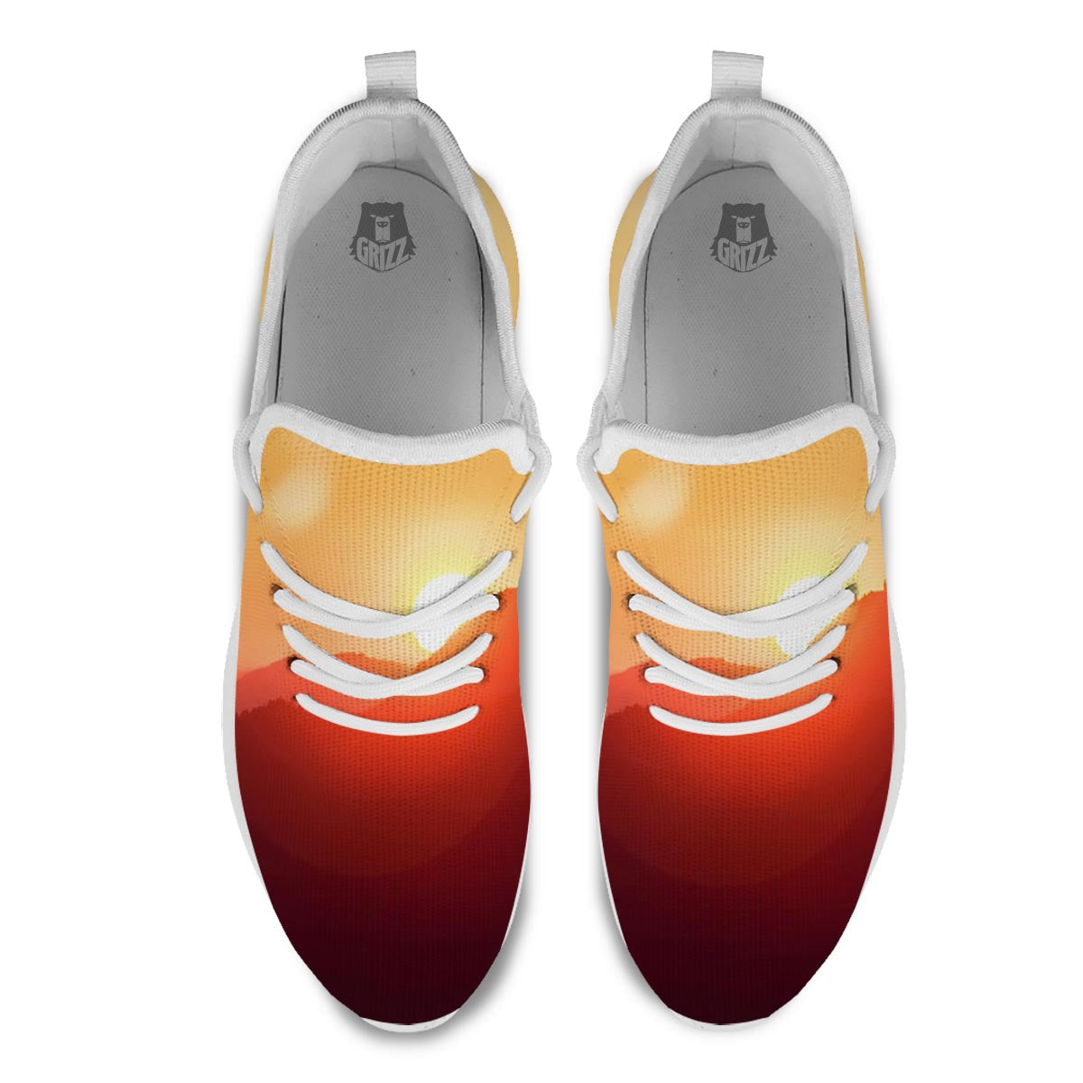 Mountain Sunrise Print White Athletic Shoes-grizzshop