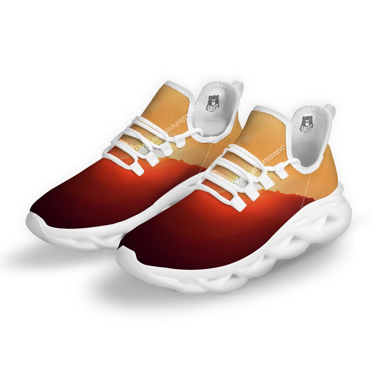 Mountain Sunrise Print White Running Shoes-grizzshop