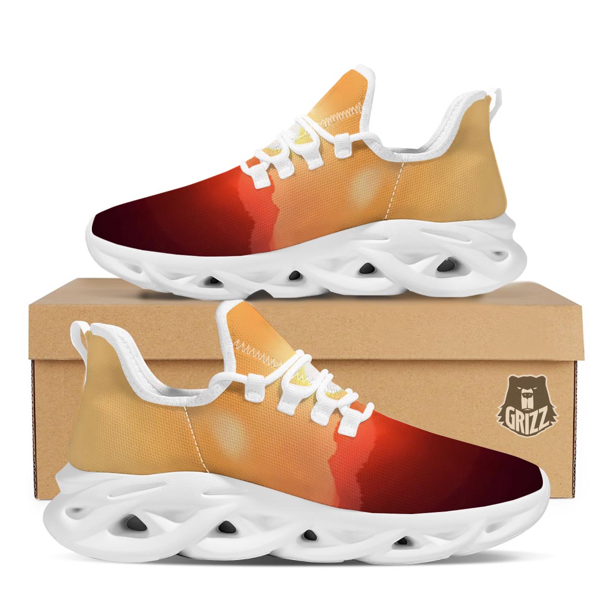 Mountain Sunrise Print White Running Shoes-grizzshop