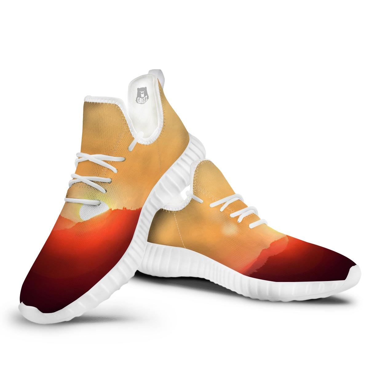 Mountain Sunrise Print White Walking Shoes-grizzshop