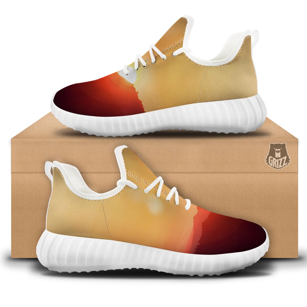 Mountain Sunrise Print White Walking Shoes-grizzshop