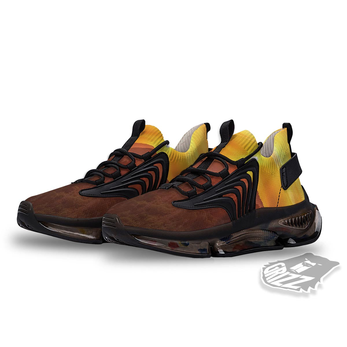 Mountain Sunset Print Black Gym Shoes-grizzshop