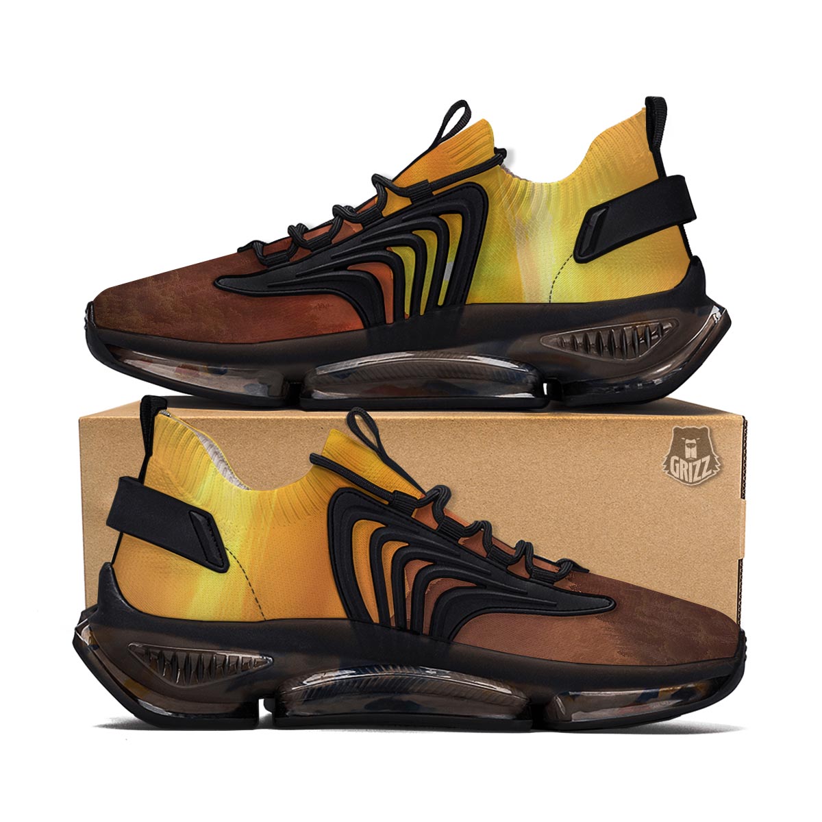 Mountain Sunset Print Black Gym Shoes-grizzshop