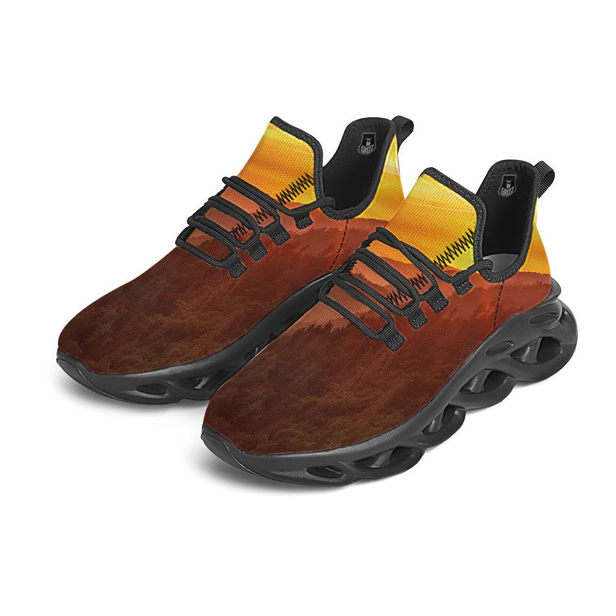 Mountain Sunset Print Black Running Shoes-grizzshop