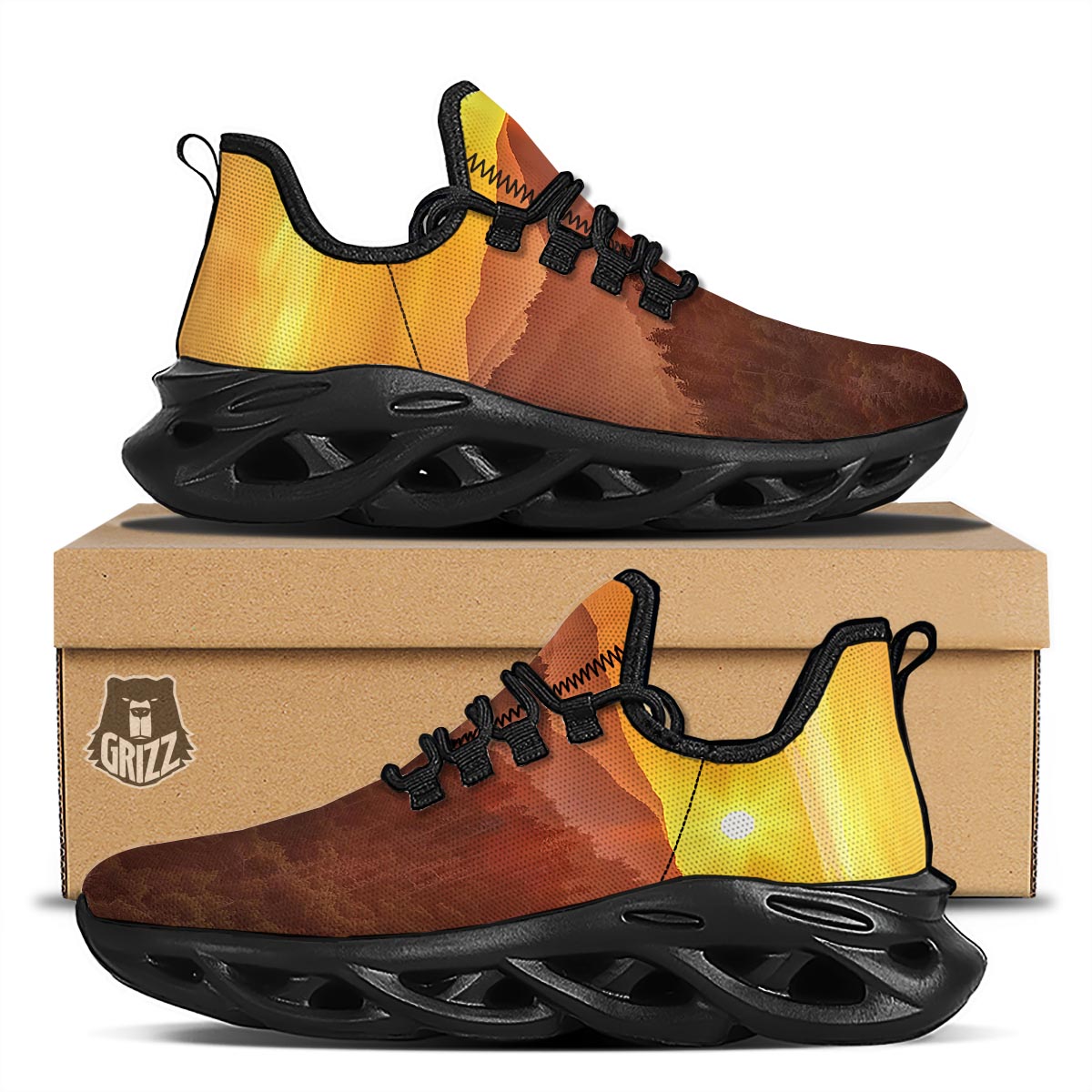 Mountain Sunset Print Black Running Shoes-grizzshop