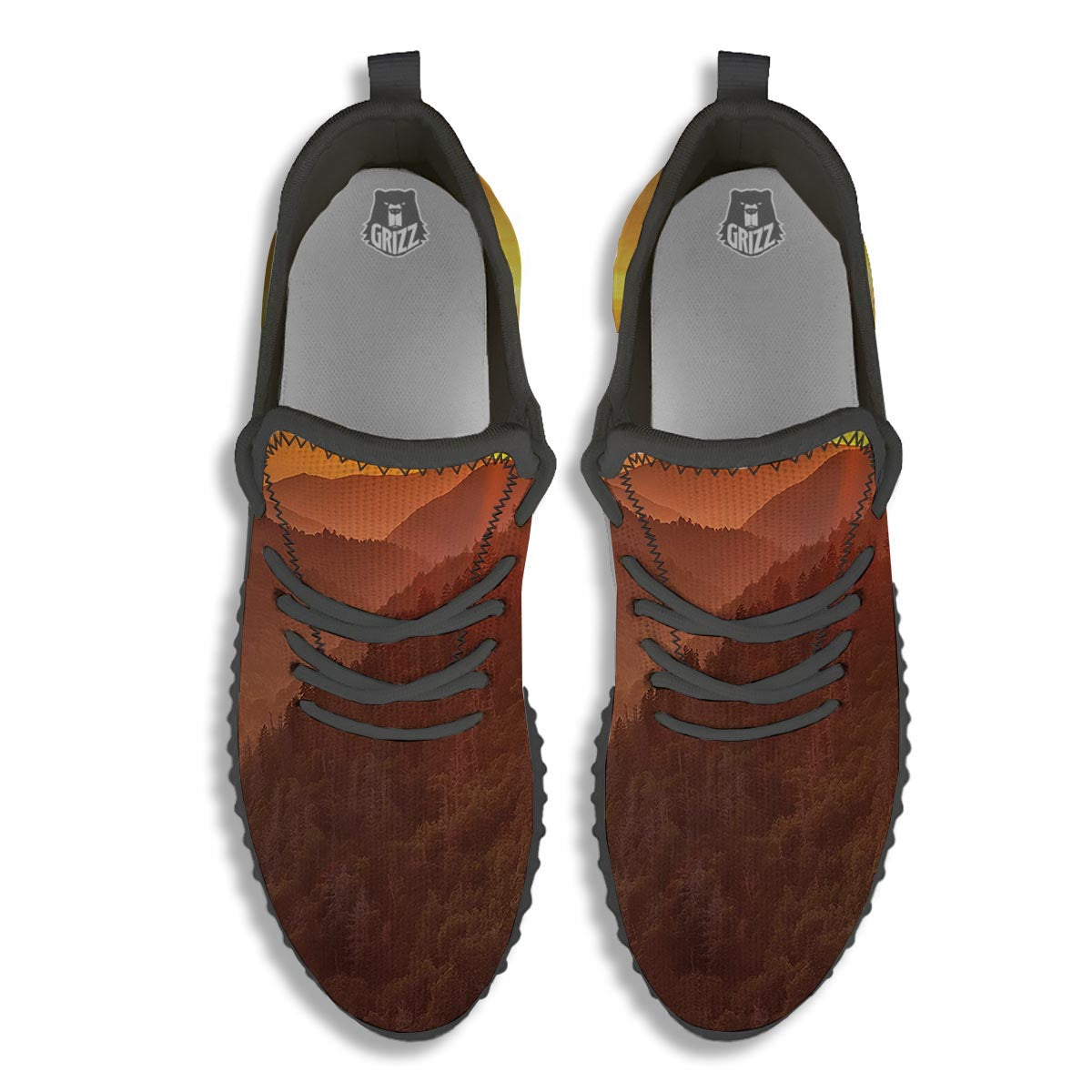 Mountain Sunset Print Black Walking Shoes-grizzshop