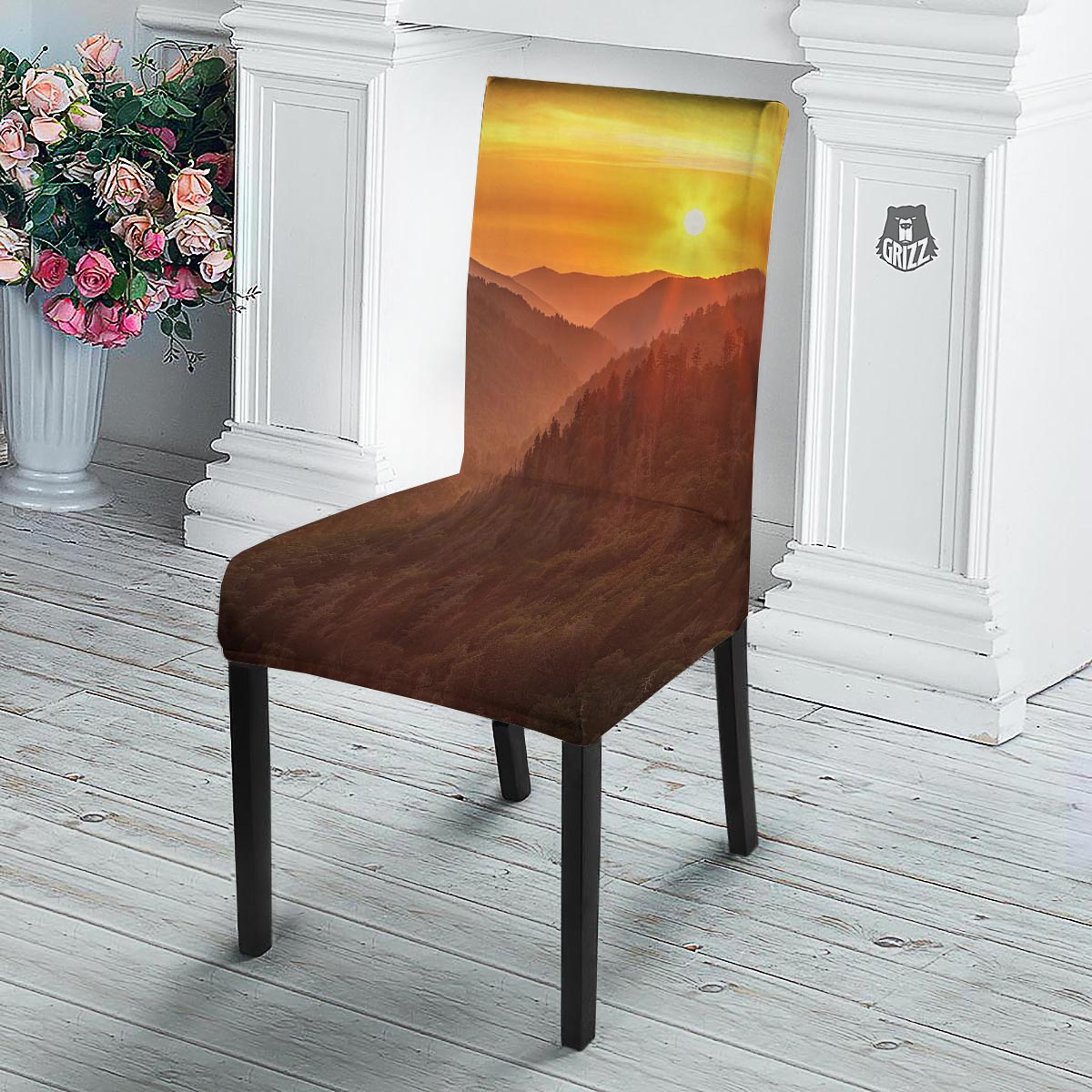 Mountain Sunset Print Dining Chair Slipcover-grizzshop