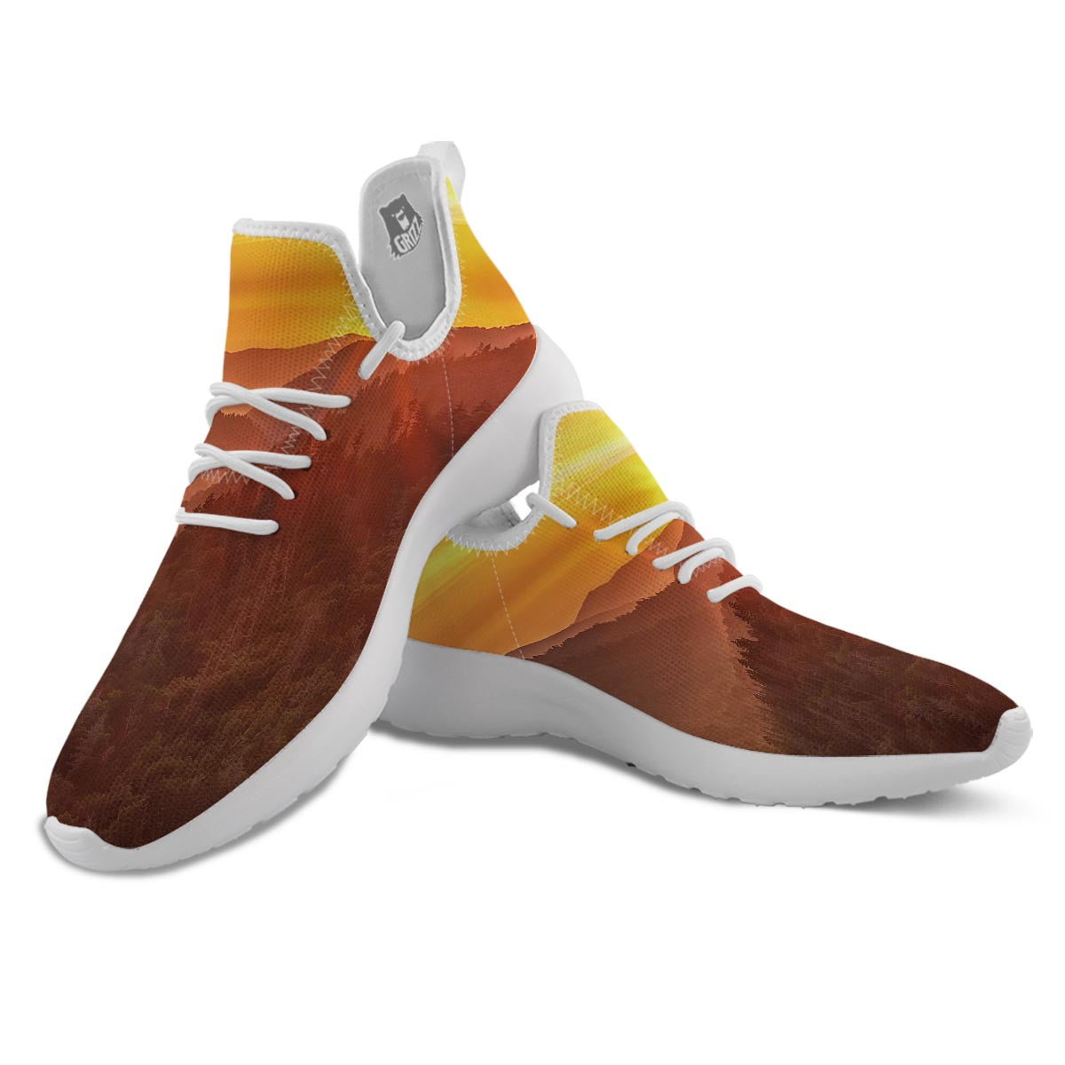 Mountain Sunset Print White Athletic Shoes-grizzshop