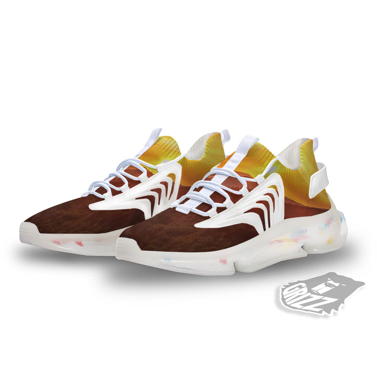 Mountain Sunset Print White Gym Shoes-grizzshop