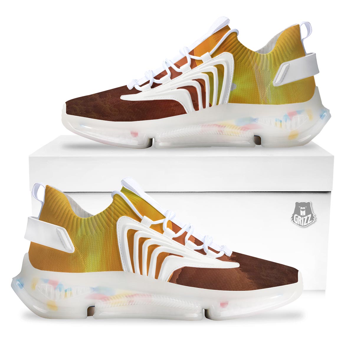 Mountain Sunset Print White Gym Shoes-grizzshop