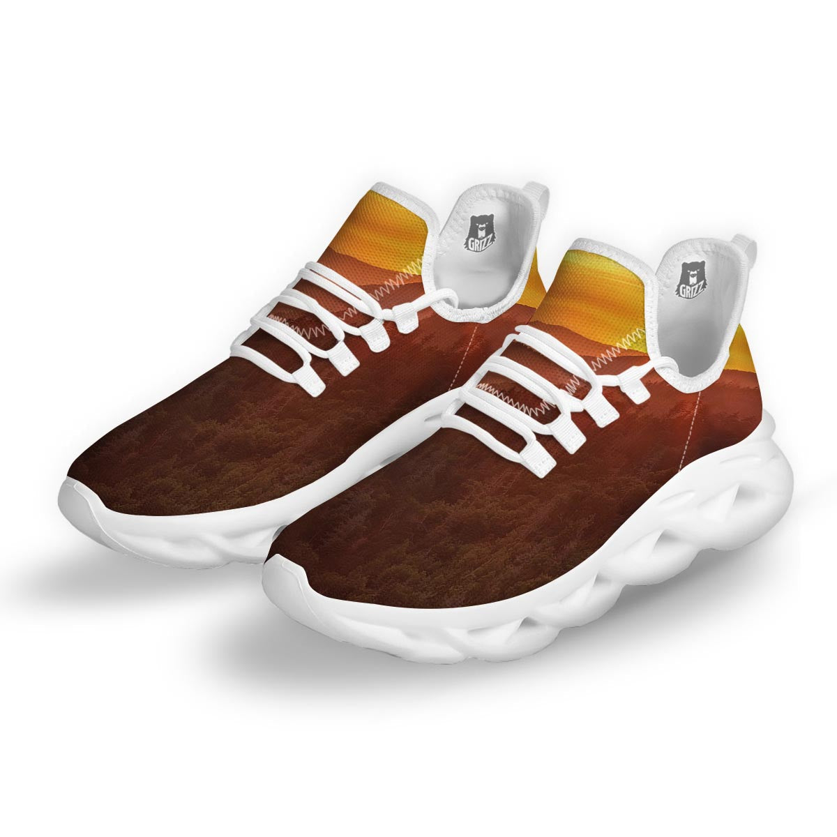 Mountain Sunset Print White Running Shoes-grizzshop