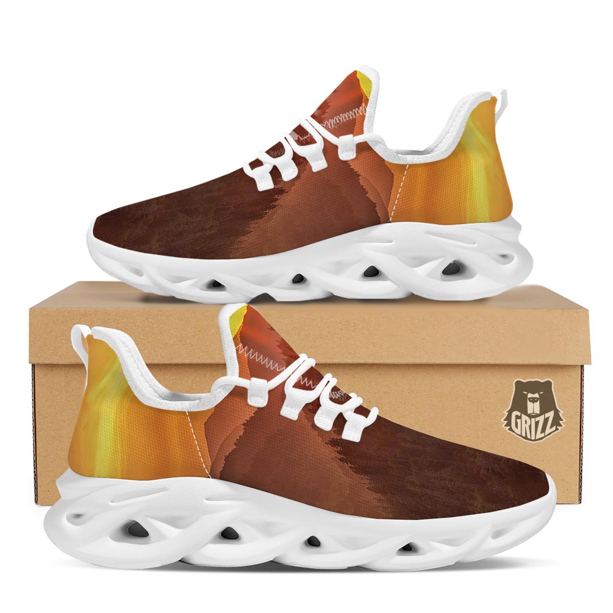 Mountain Sunset Print White Running Shoes-grizzshop