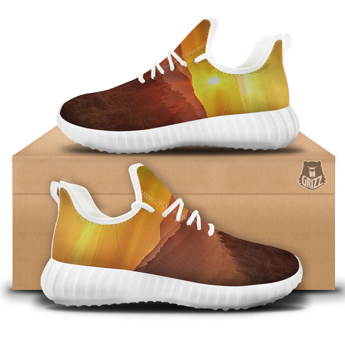 Mountain Sunset Print White Walking Shoes-grizzshop